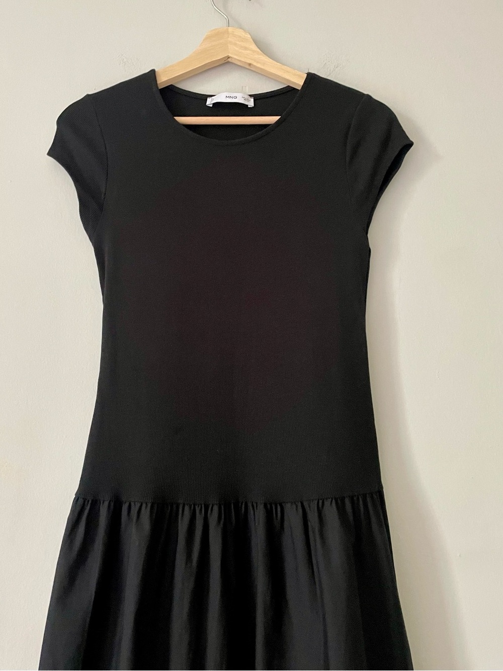 Mango Black Drop Waist Mixed Media Ribbed Cotton Poplin Maxi Dress - Picture 3 of 7